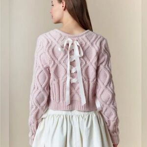 Peach Love California Pink Cableknot Sweater with Beautiful Satin Ribbon Size S